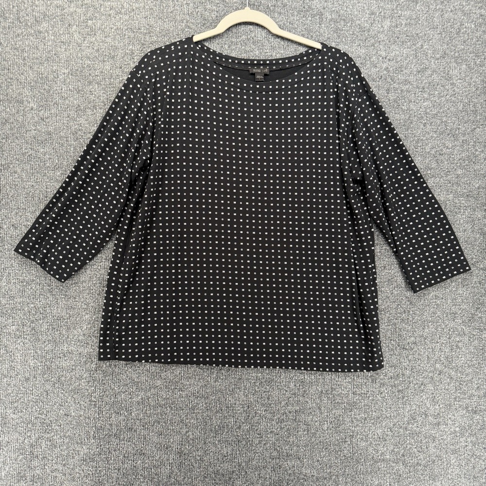 Wearever J Jill Blouse Top Womens L Black Square Print Pullover Coastal Resort